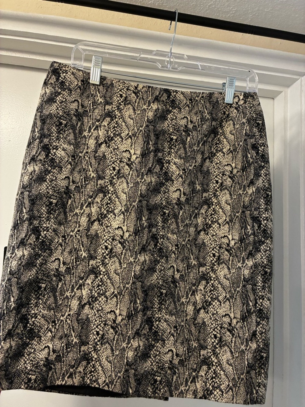 Talbots Snake-Print Short Pencil Skirt in Black and Cream